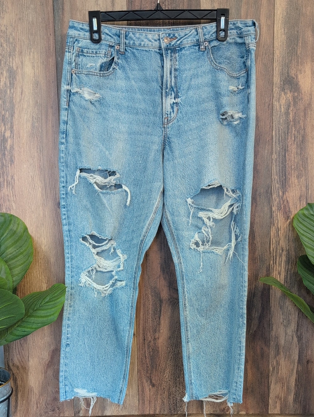 American Eagle Strigid Destroyed Mom Jeans 18 Short           W257